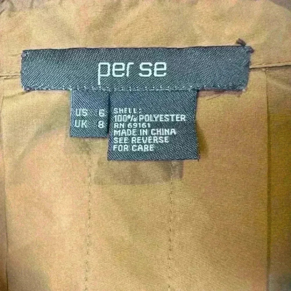 Per Se Brown Gold Cropped Y2K Trench Jacket Sheen Snap Button Size‎ 6 - Picture 3 of 8
